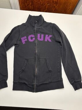 Vintage Y2K FCUK French Connection United Kingdom Embroidered Zip Up Size XS